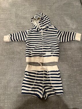 GAP Navy and Cream Striped Hoodie & Shorts Set
